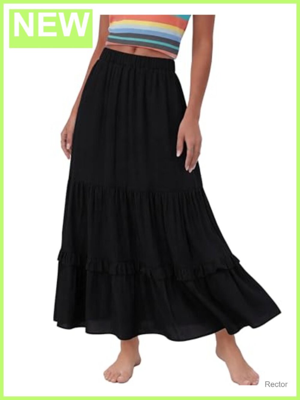Annebouti Women's Ruffle Tiered A-Line Maxi Skirt Elastic Waist Flowy